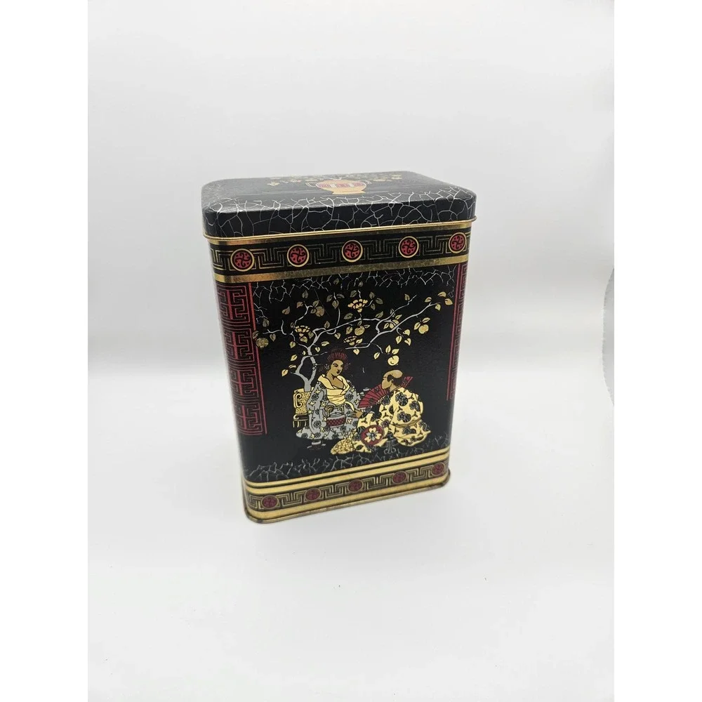 Vintage 1970s Chinoiserie Japanese Style Tea Tin, Made in England